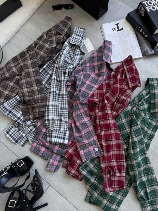 Женская рубашка в клетку/Жіноча сорочка в клітинку модель 594