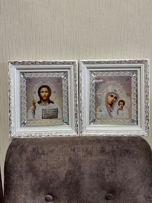 Вінчальні парні ікони, вишиті бісером