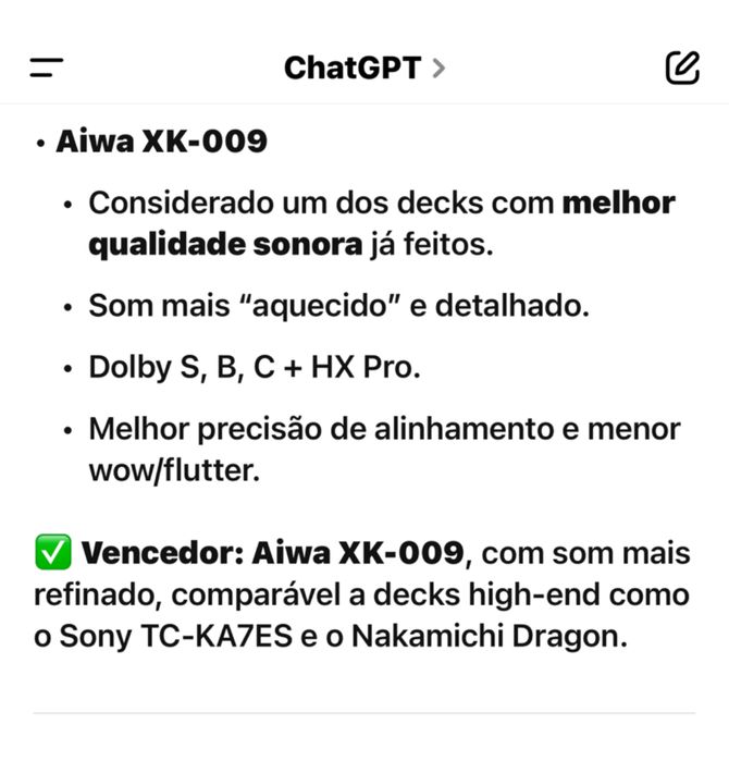 Deck K7 Excelia Aiwa XK-009 3 cabecas ao nivel de Sony ES e Nakamichi