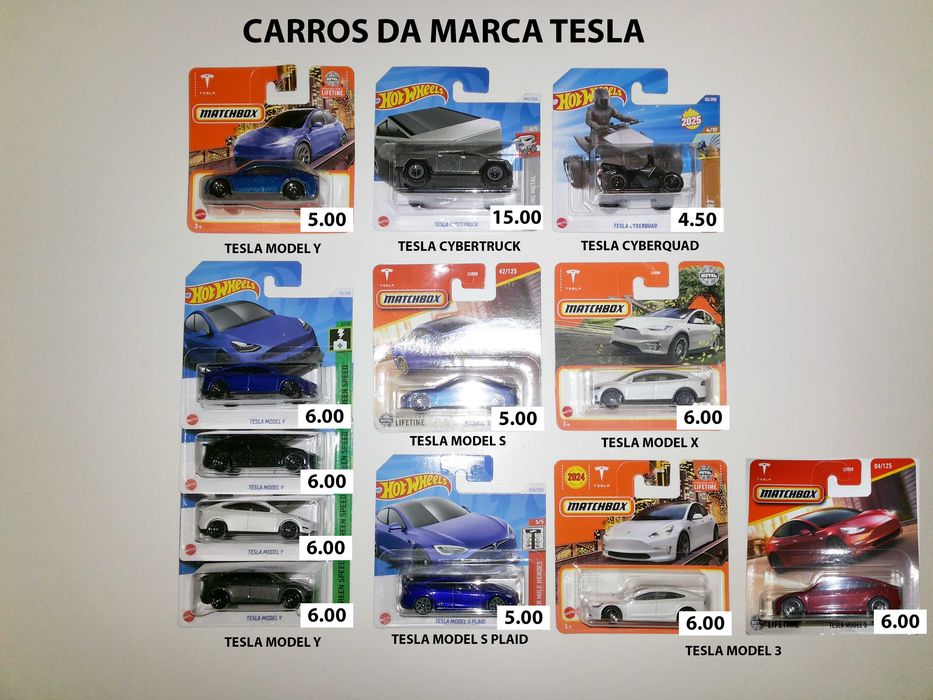 Tesla Hot Wheels , Matchbox - Carros Miniaturas de Coleção Escala 1/64