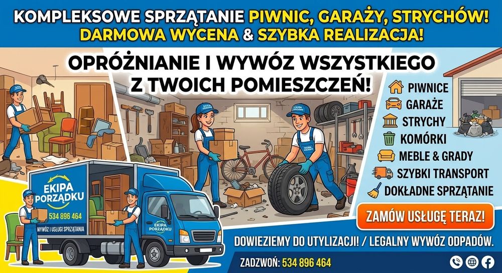 Sprzątanie mieszkań, piwnic, garaży, strychów, komórek,