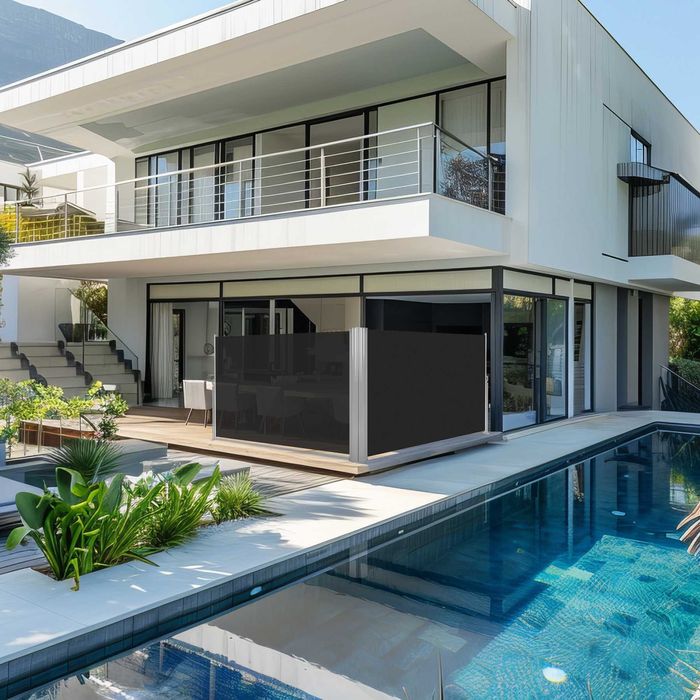 Podwójna markiza boczna czarny lub beżowy 200 x 600 cm OUTLET