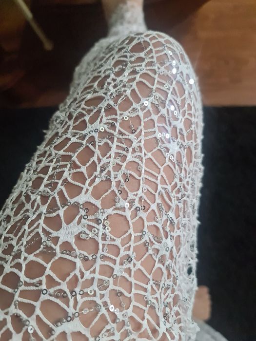 Pantalonas transparentes brancas com lantejoulas prata