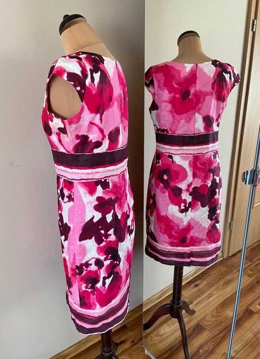 40 42 len linien roz neon wzory quiosque sukienka midi modna wzory