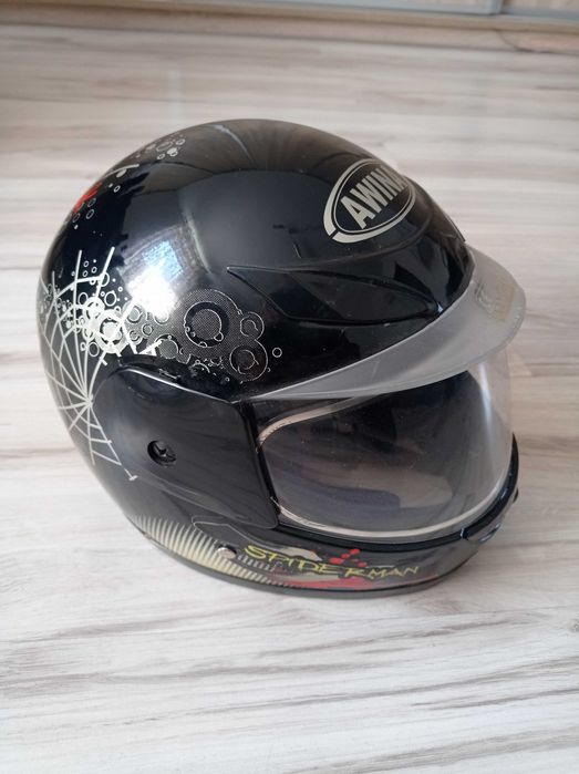 Kask dziecięcy AWINA MINI SPIDERMAN pełny czarny połysk (47-48cm