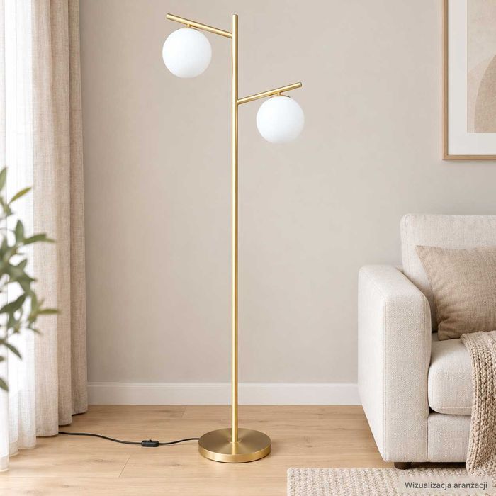 Lampa podłogowa złota 190 cm – 2 szklane kule, E27