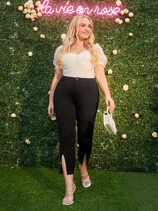 Spodnie Obcisłe Proste Casual Czarne Shein 4Xl