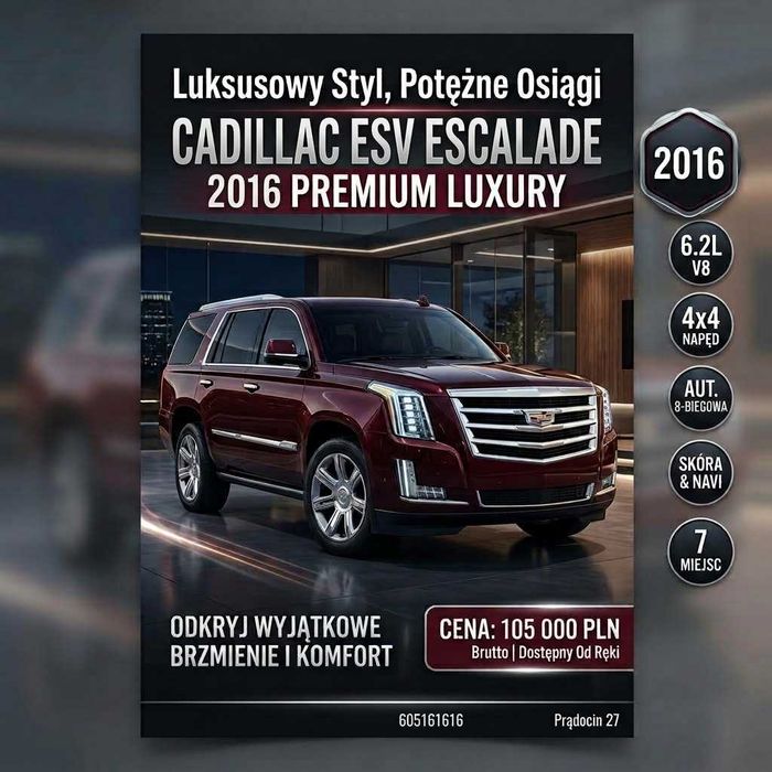 Cadilac Escalade Premium IV rok 2016 7 osób ESV 165 tys.km BEZWYPADKOWY