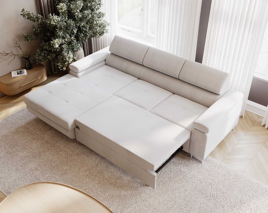 Narożnik LIVIO MINI 230 cm regulowane zagłówki funkcja spania