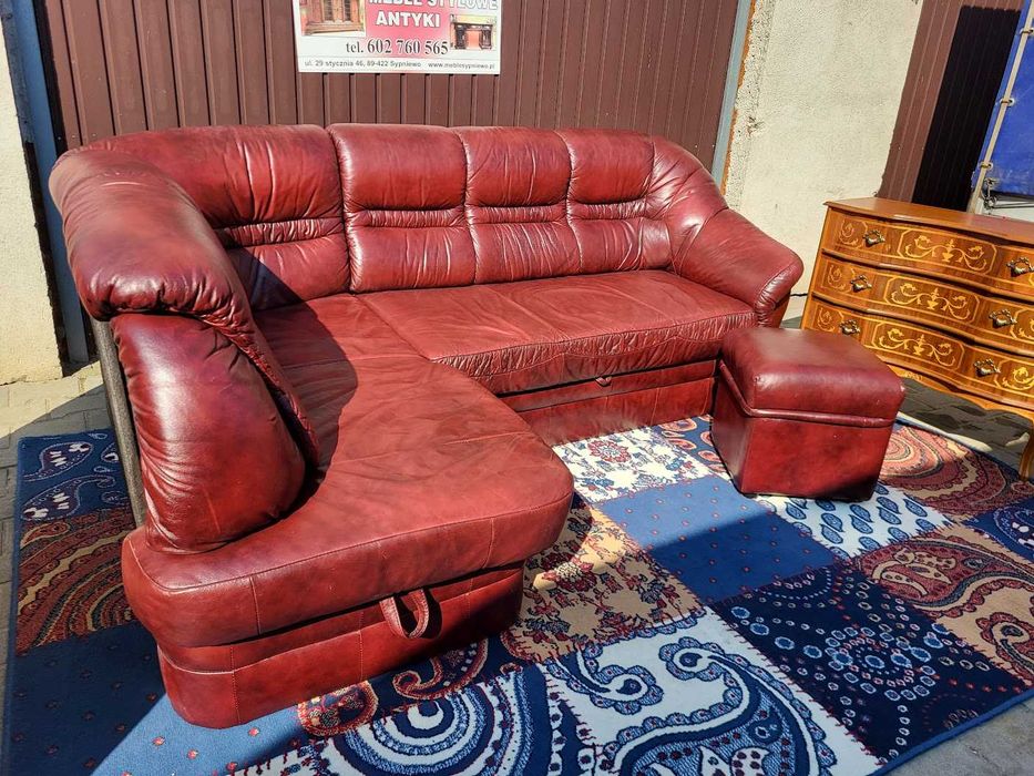 Narożnik wypoczynkowy ze skóry naturalnej  z funkcją spania WYPRZEDAŻ!