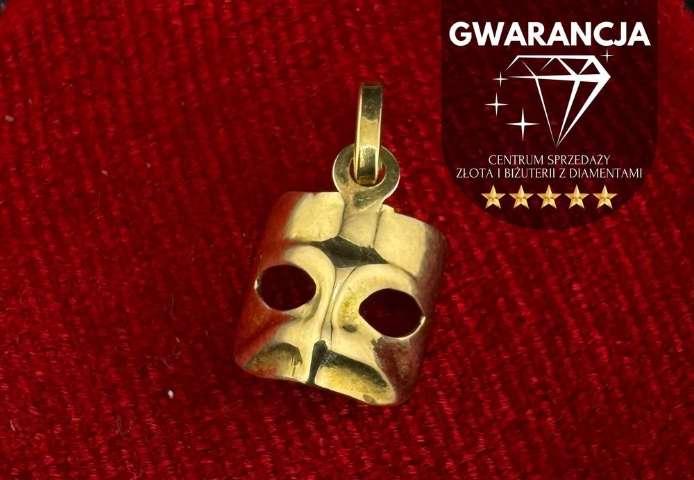 Złota zawieszka wisiorek Maska karnawałowa Próba 750 waga 0.55g