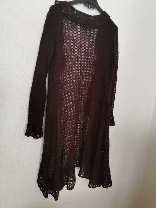 Casaco comprido tricot castanho