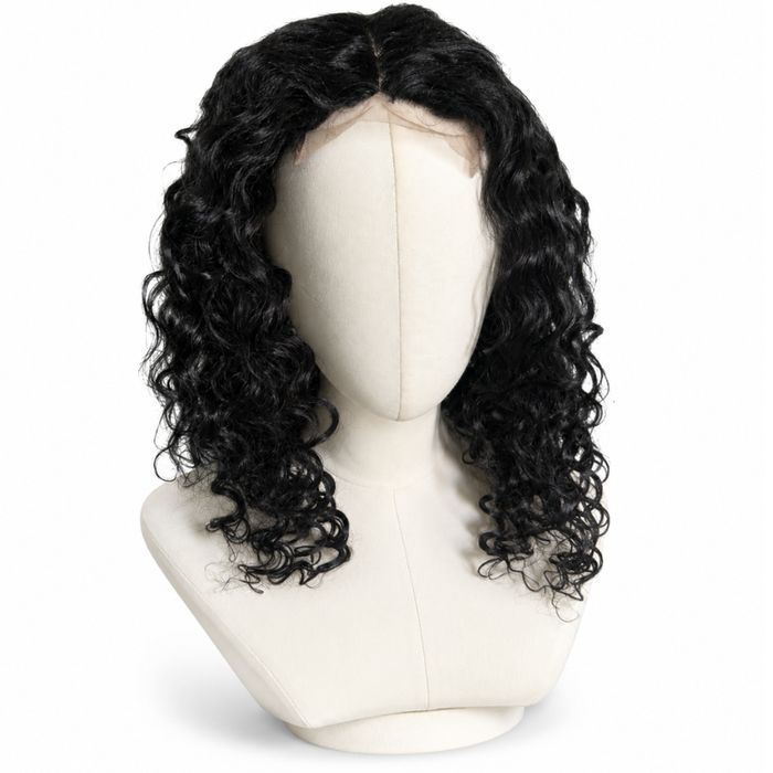 Peruka Lace Front czarna kręcona damska 52 cm naturalny przedziałek