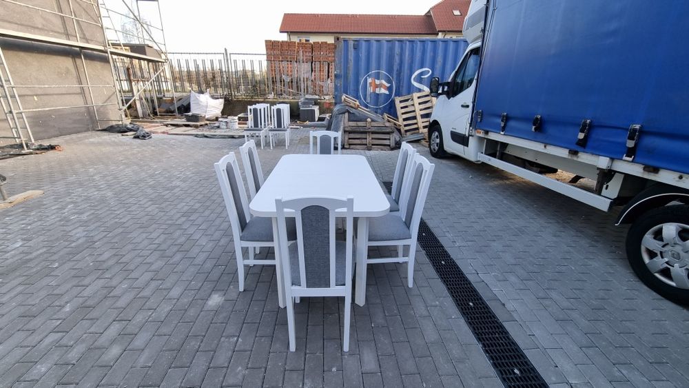 Stół 80x140/180 + 6 krzeseł, biały+szary, transport cała POLSKA