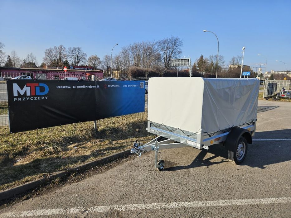 Neptun N7-202 PTS  Przyczepa 202x125x30cm SKRĘCANA RAMA MOCNA 750kg z PLANDEKĄ