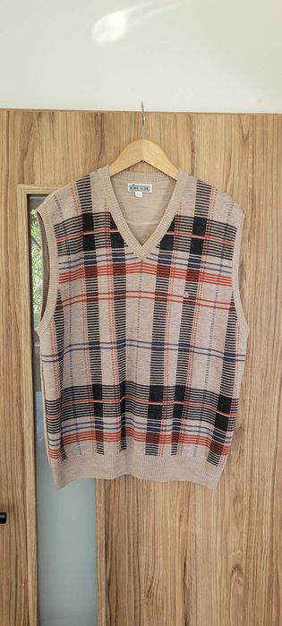 Beżowy męski wełniany pulower krata merino Kinng's Club,r 60