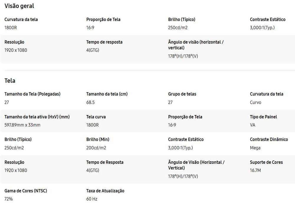 Monitor Curvo Samsung 27" FHD CF390