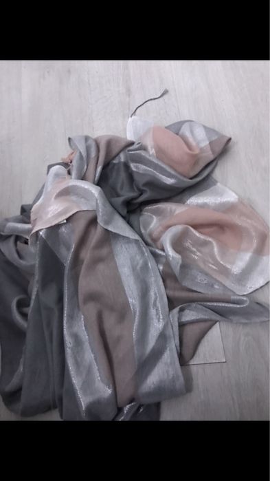 szalik damski szary siwy pudrowy roz nowy