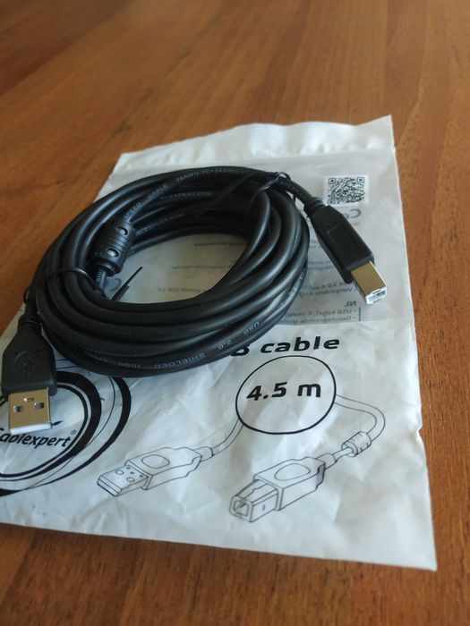 Кабель USB  AM - BM 4.5 м с ферритом и позолоченными контактами, новый