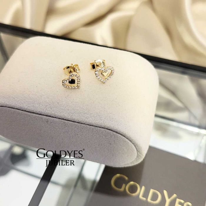 Złote kolczyki serca z cyrkoniami próby 585 14k ZŁOTO