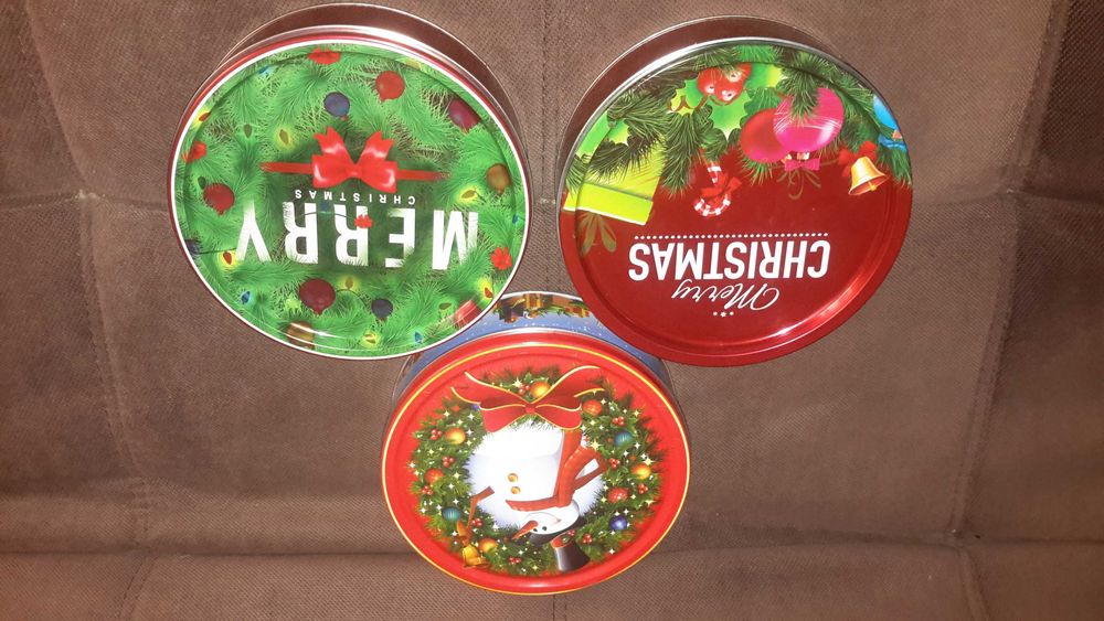 Коробка подарункова, металева, кругла, новорічна Merry Christmas