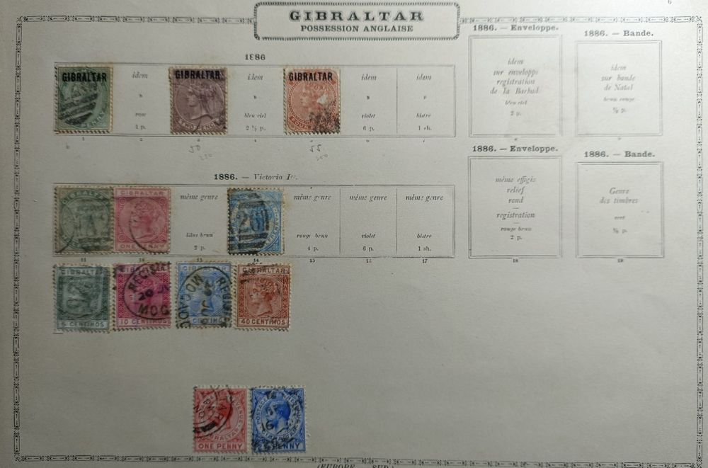 Selos antigos de Gibraltar de 1886 ao início do século XX
