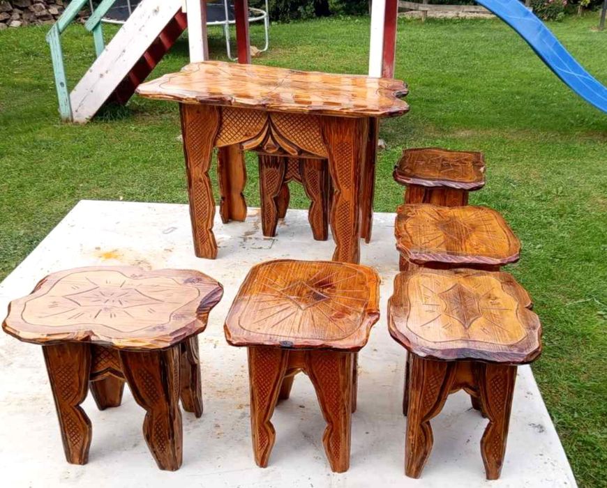 Стіл,стільці ручної роботи,різьблені дерев'яні,крісло стол