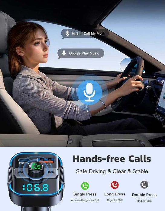 Adapter Bluetooth FM do samochodu USB C PD QC 54W Glangeh 858