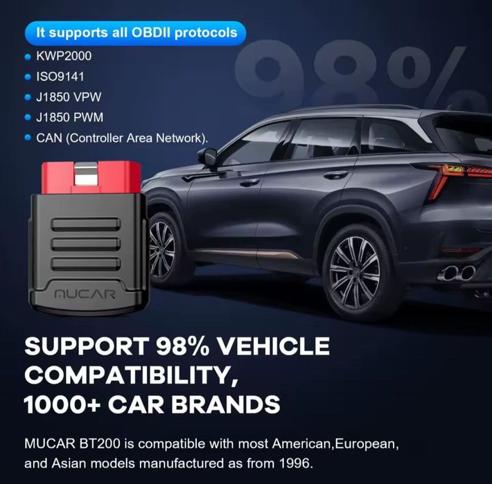 OBD2 Автосканер MUCAR BT200 – Повна діагностика авто | Android iOS | B