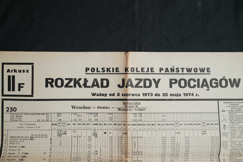 PKP - Rozkład Jazdy Pociągów - 1973r - Wrocław - Kłodzko- Kudowa Zdrój