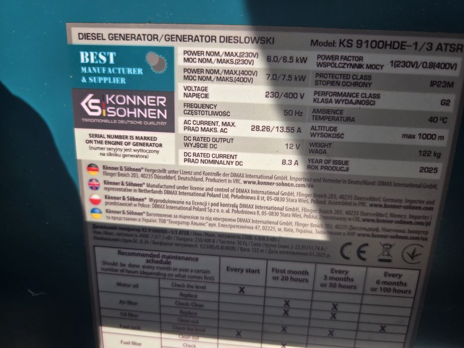 Новий дизельний 3 фази генератор  Konner&Sohnen KS 9100HDE-1/3 ATSR (EURO V