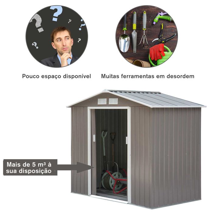 Abrigo de jardim em metal  porta de correr — 213x130x185 cm