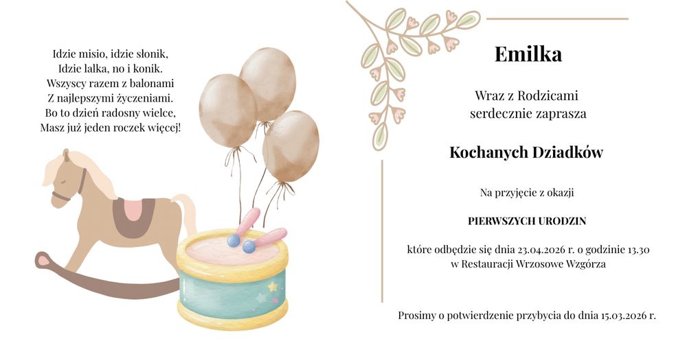 Zaproszenie na roczek z misiem - personalizowane kwadratowe