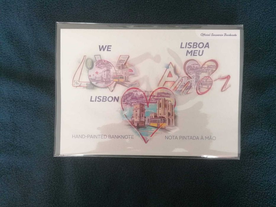 Nota Eurosouvenir Lisboa "love" Pintada