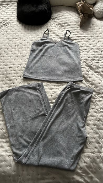 Sinsay XS/34 szara srebrna nic pizama spodnie i top