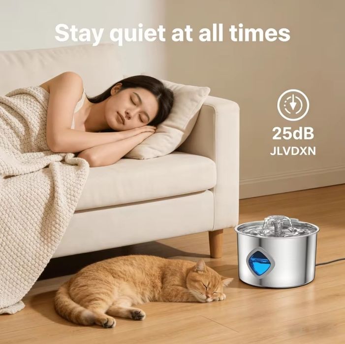 Тихий гарний фонтан для котика 3.2 л нержавіюча сталь.
