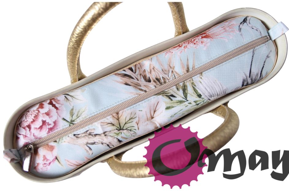Bezowy organizer do OBAG MINI kwiaty błękit kwiaty 2 kieszenie OMAY