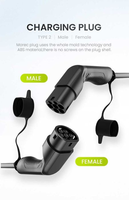 Cabo Carregamento Mennekes Tipo 1 ou Tipo 2 de 32A- Carros Elétricos/H