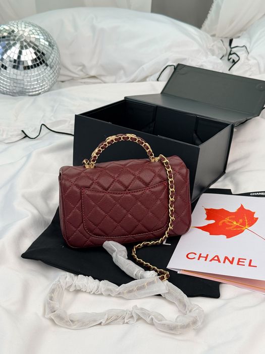 Сумка Chanel Classic Flap Top Handle Caviar бордова, рожева