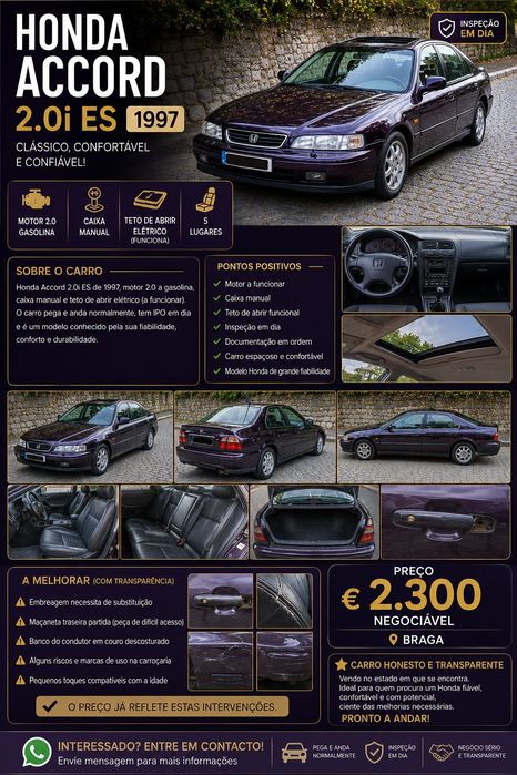 Honda Accord 2.0i ES 1997 | Teto de Abrir | IPO em Dia | Motor 2.0