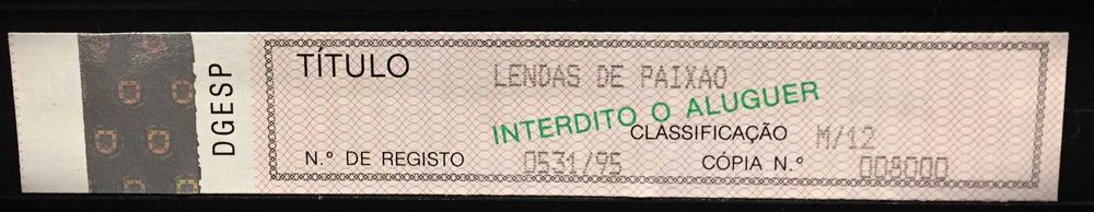 Lendas de paixão VHS