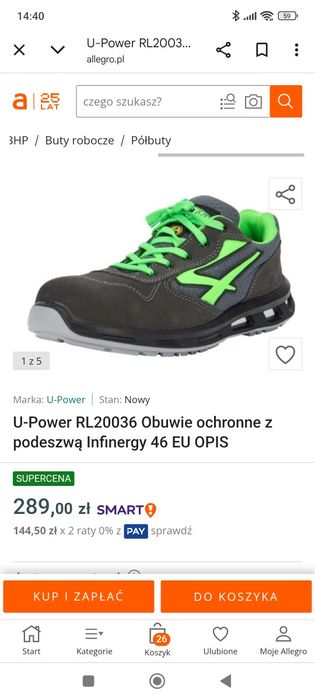 U-Power RL20036 Obuwie ochronne z podeszwą Infinergy 46 EU