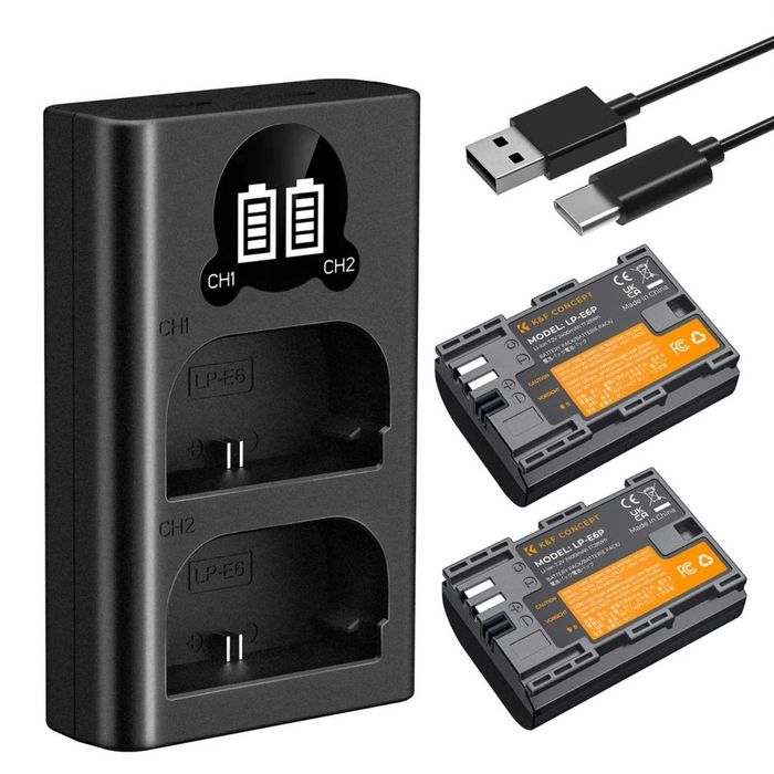Carregador Duplo K&F Concept + 2x Baterias LP-E6P