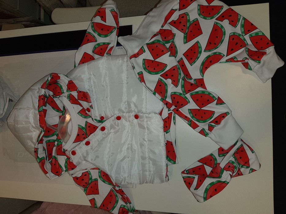 Nowy komplet dres spodnie bluza kamizelka bezrękawnik opaska arbuzy 68