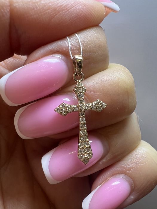 Золотой крестик с бриллиантами 0,19ct красное золото 585 проба