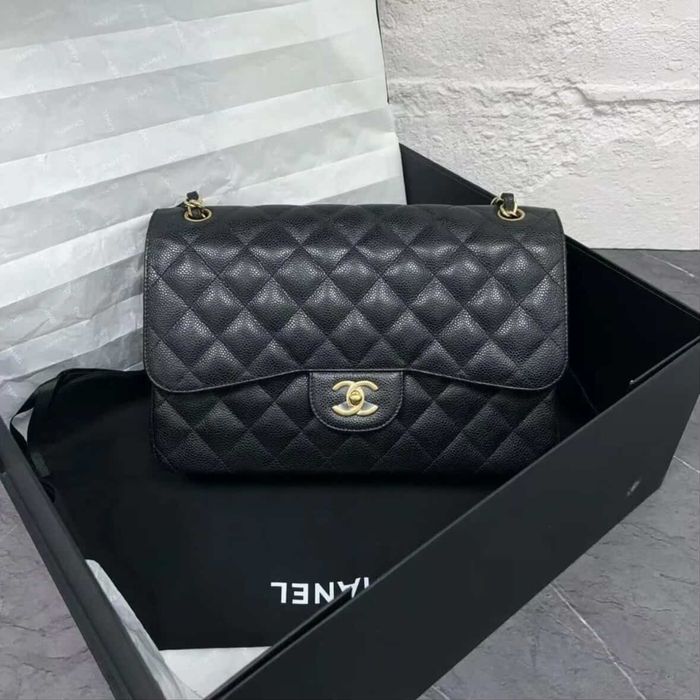 Chanel Classic Large – czarna, skóra Caviar, złote okucia