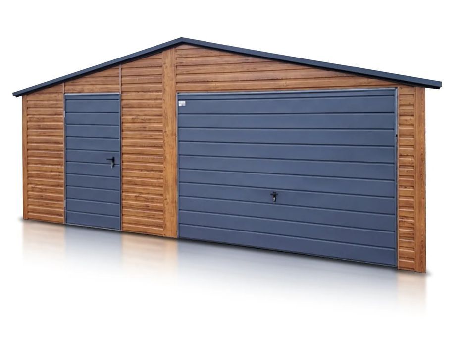 Garaż blaszany jednostanowiskowy 6x5 m dwuspad - Brama uchylna, Drewno