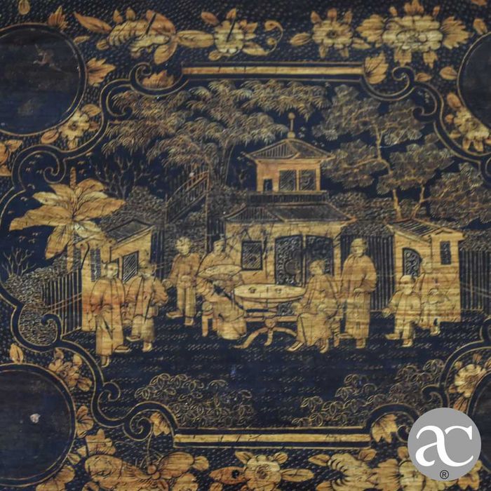 Caixa de jogo chinesa Laca e madeira, séc. XIX, com caixas no interior