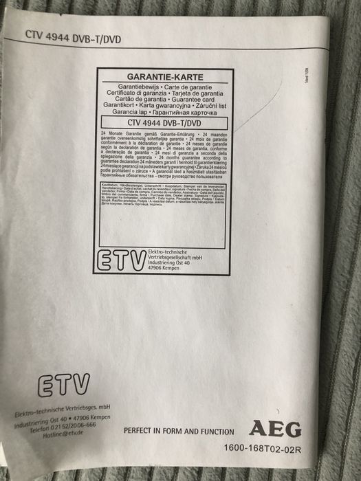 AEG CTV 4944 TV DVD-Player 7” DVB-T USB 2.0 zamiana lub dopłata