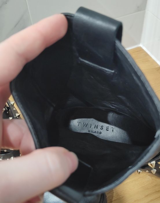 Twinset Milano skóra naturalna Botki motocyklowe